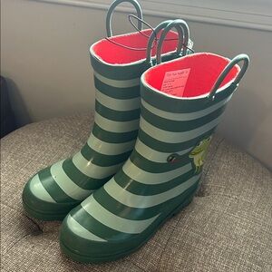 Frog Design Green Striped Kids Rain Boots